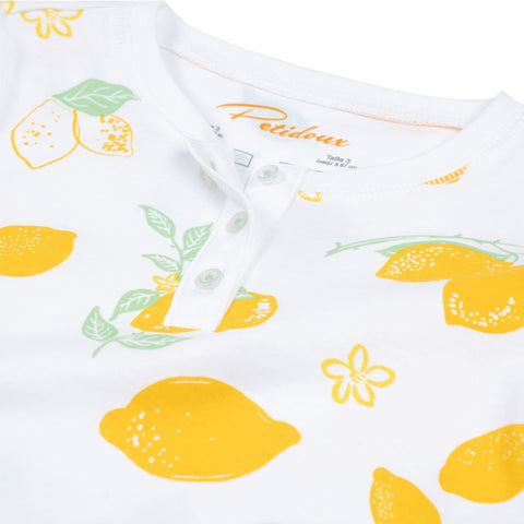 Amalfi lemons pajamas set henley tp matching pants Petidoux soft peruvian Pima cotton 