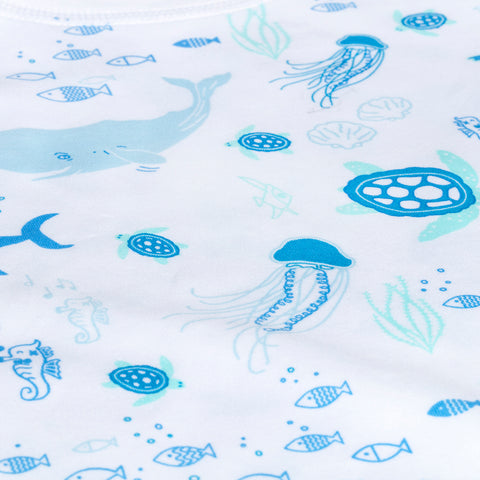 Under the sea print boys long sleeve pajamas jellyfish whales fish turtles sharks sealife marine animals blue summer petidoux