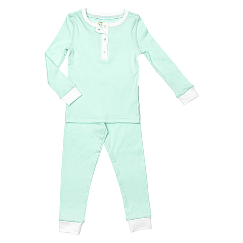 mint green toddler pajamas soft cotton boys girls neutral long sleeve favorite gift best cute Petidoux