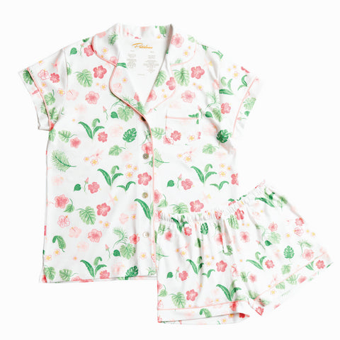 Hawaii Tropical Paradise banana set leaves hibiscus short sleeve Petidoux best quality soft softest flowers woman mom family summer 