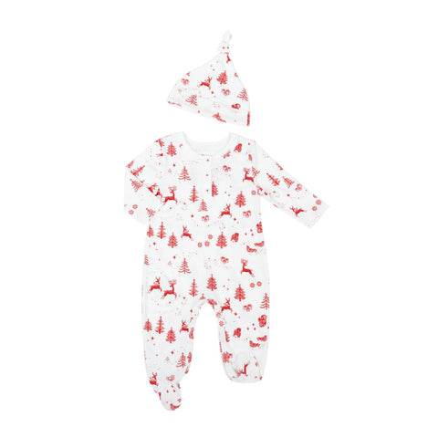 North Pole Christmas winter pajamas jammies onesie matching hat red pajamas Petidoux reindeers newborn gift present best soft softest favorite 