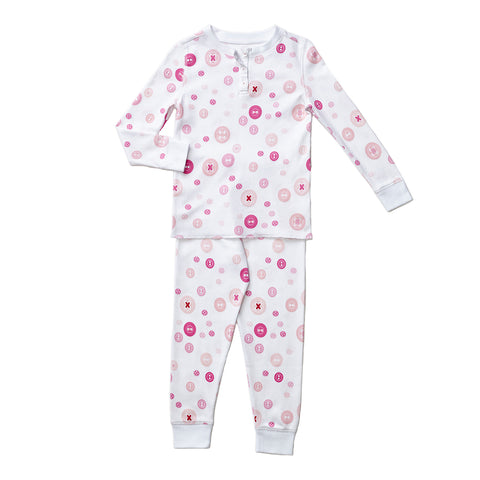 Pink buttons pajamas pjs girls toddler children kids soft long sleeves best cute cutest Petidoux