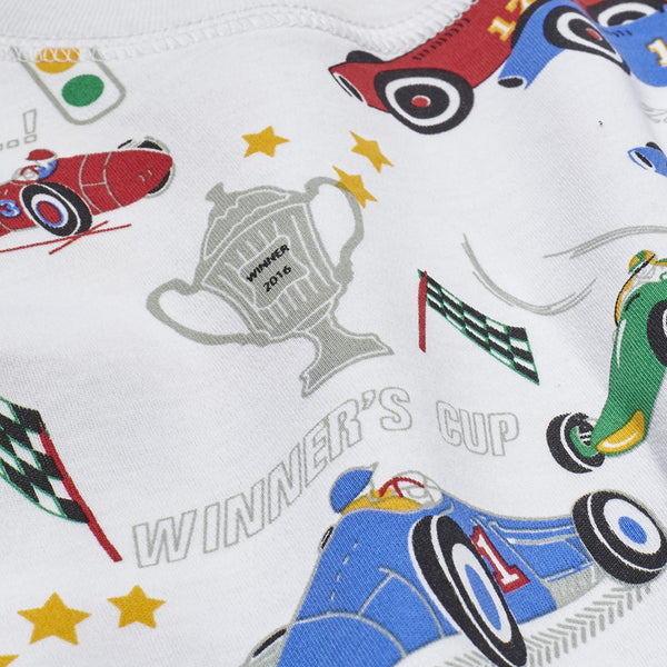 Vintage racecar boy  pajamas cars racing petidoux bestseller favorite boys soft sofest best quality long sleeve close-up details