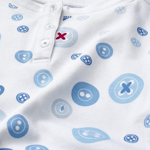 blue button print childrens long sleeve pajamas soft pjs no-chemical chemical-free Petidoux