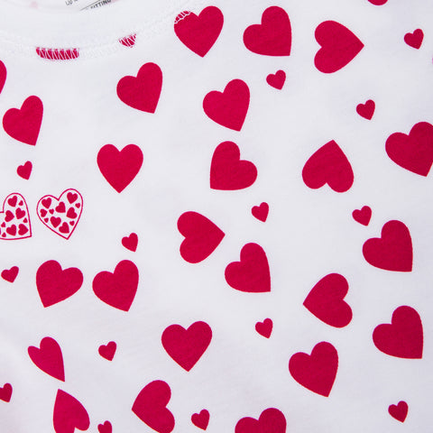 pink red heart print girls long sleeve pajama set