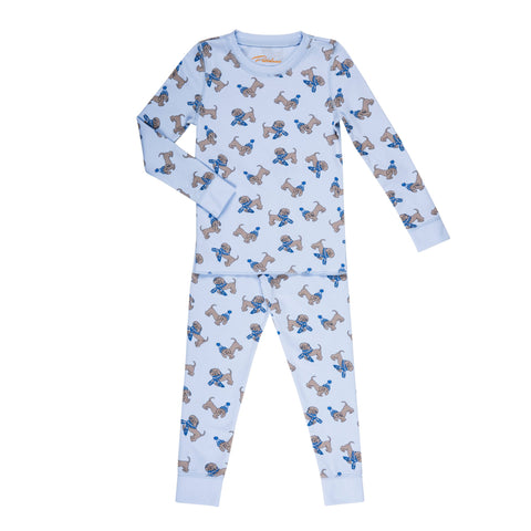 Blue puppy print boys winter pajama set puppies scarf hat winter long sleeves gift present cute best cutest Petidoux