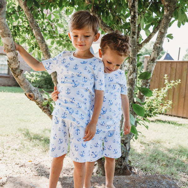 Boys anchors sea ocean summer garden yard short sleeves pajamas Petidoux 