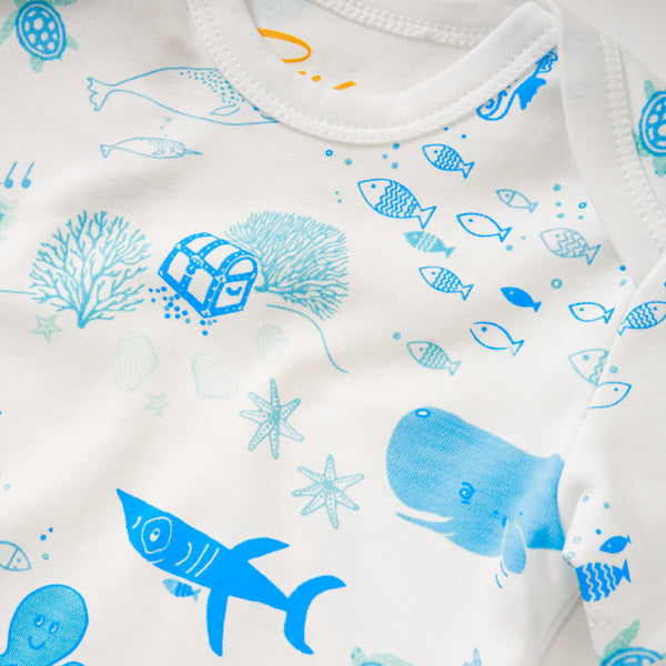 baby romper petidoux boy girl under the sea whales treasury turtles cute soft quality favorite gift present newborn toddler close-up details