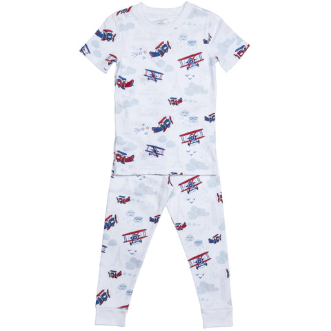 Airplane Print Boys Summer Cotton Pajamas Set