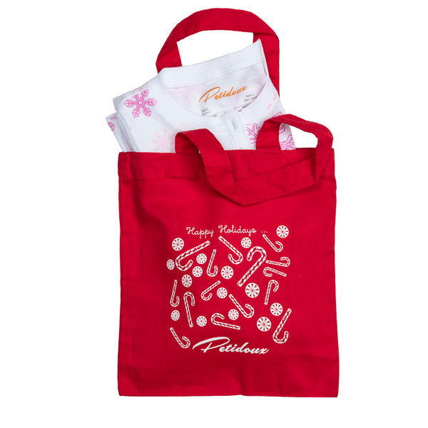 red Petidoux holiday tote bag