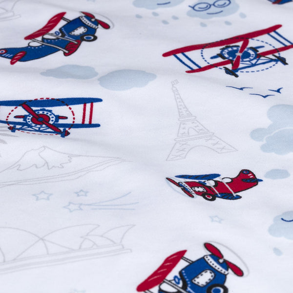 Airplane Print boys short sleeve pajamas close-up eiffel tower