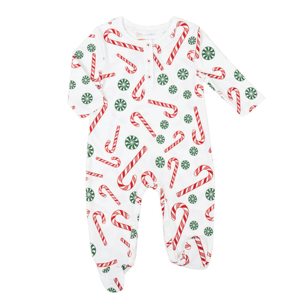 Candy Canes red green Christmas winter pajamas jammies onesie matching knotted hat pajamas Petidoux 