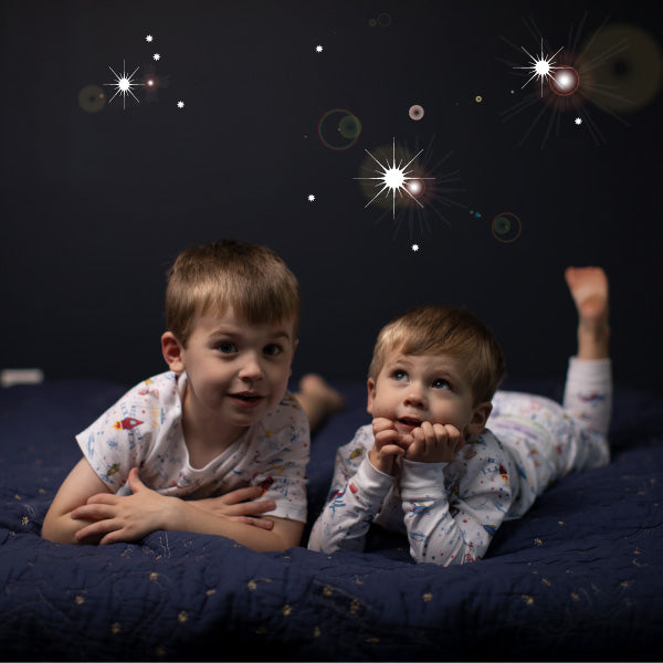 Spaceships pajamas favorite pjs Rockets to Mars astronaut universe planets long sleeves boys girls softest cutest space moon best brothers siblings daydreaming stars Petidoux