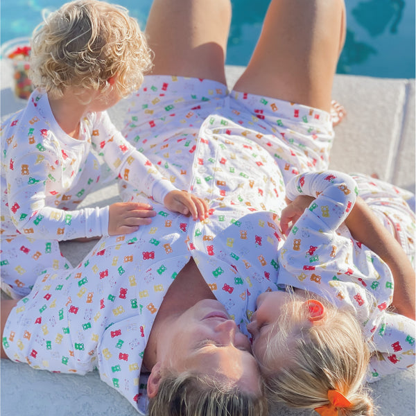 Gummy bear pajamas pjs women girls family match cotton chemical-free cute candies colorful party short sleeves with boy and girl swimming pool Petidoux