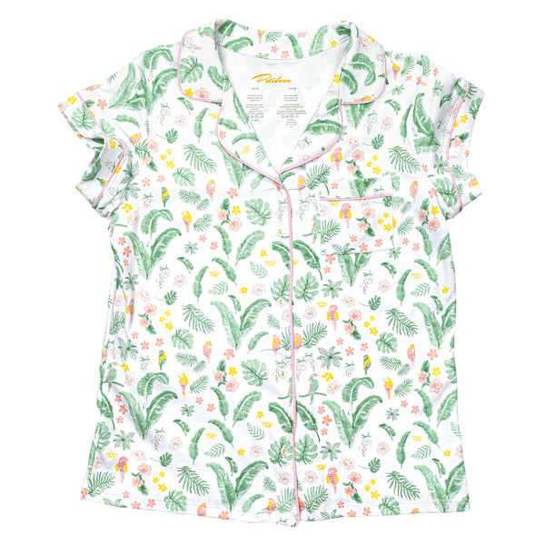 Hawaii women Pajamas  (top) - Parrots and Hawaiian leaves family pajamas - Petidoux