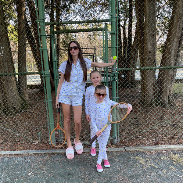 Tennis balls pajamas pjs unisex girl boy unisex racquets play game cute great long sleeves family matching set Petidoux  