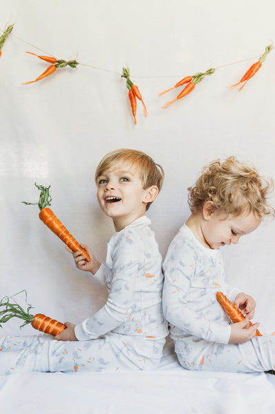 Bunnies rabbit carrots eggs easter boy girl unisex soft spring long sleeves boys playing Petidoux  