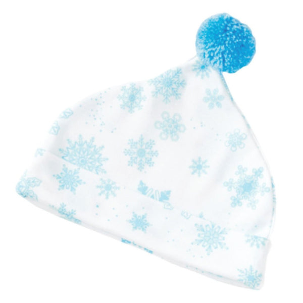 Blue flurries onesie with hat snowflakes baby winter close-up hat Petidoux