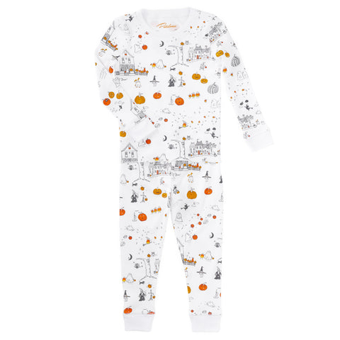 Halloween pajamas pumpkins pjs ghosts witches magic black cat candy corn 100% Pima house ghost pumkins cotton Petidoux