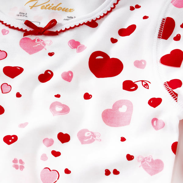 Valentine day girl love hearts jammies pjs pajamas long sleeve valentine Petidoux gift present happy best quality cotton cute lovely favorite details close-up Emily in Paris 