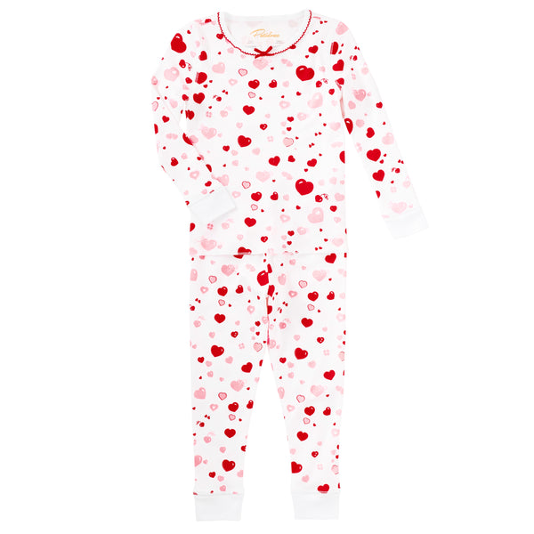 Valentine day girl love hearts jammies pjs pajamas long sleeve valentine Petidoux Emily in PAris heart pajamas