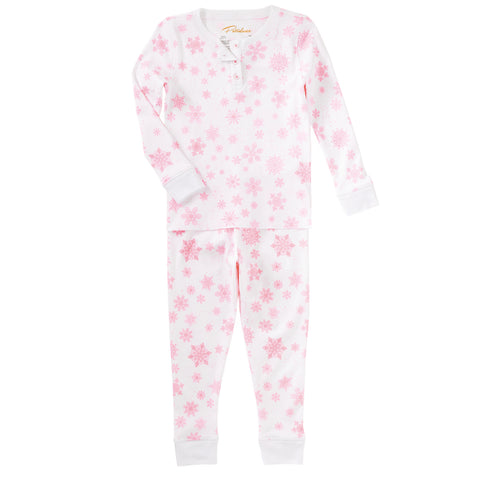 Pink flurries snowflakes toddler pajamas pjs gift winter holiday Christmas Petidoux