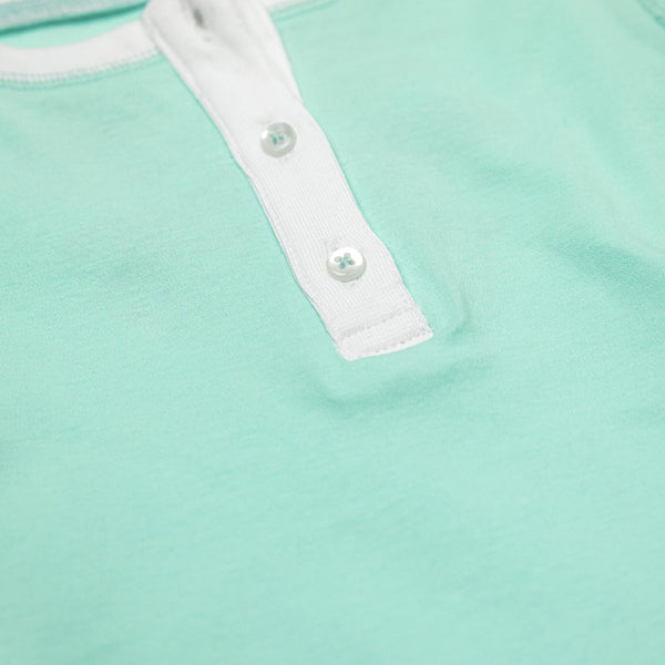 mint green toddler pajamas soft cotton boys girls neutral long sleeve favorite gift best cute details close-up Petidoux