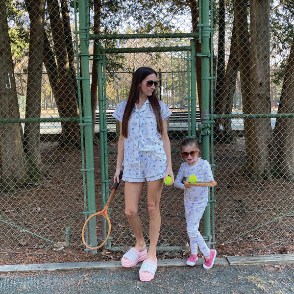 Tennis woman pajamas wimbledon roland garros set tennis racquets tennis balls classic set piping detail Petidoux 