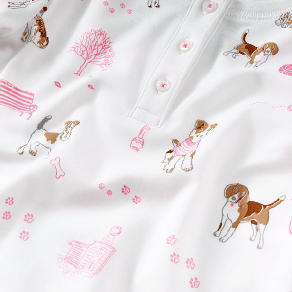 onesie and hat dogs pawprints tree park long sleeve pajamas pjs gift newborn present best cute cutest lovely close-up details Petidoux