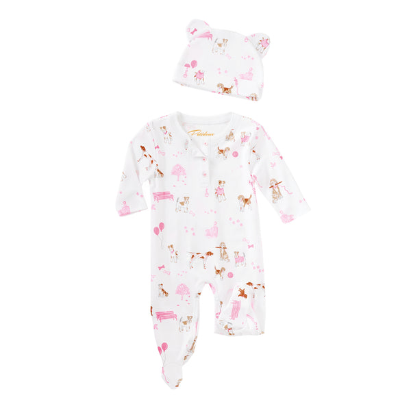 onesie and hat dogs pawprints tree park long sleeve pajamas pjs gift newborn present best cute cutest lovely Petidoux