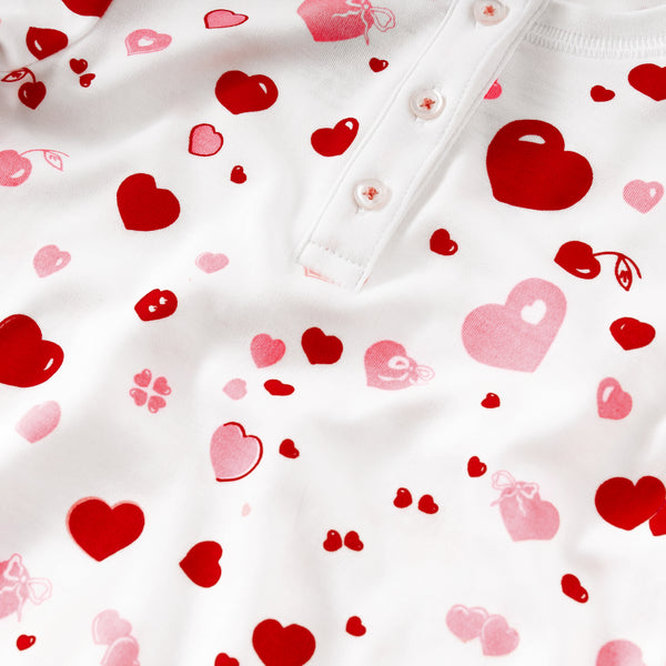 Valentine day baby newborn girl love hearts jammies pjs pajamas long sleeve valentine Petidoux gift present happy best quality cotton cute lovely favorite onesie with hat  close-up details