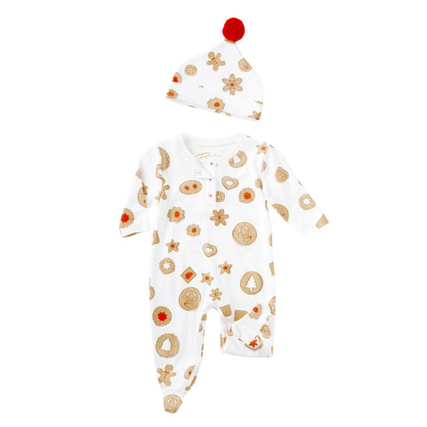 Christmas cookies pajamas onesie baby hat Petidoux holiday winter reindeer newborn gift present  