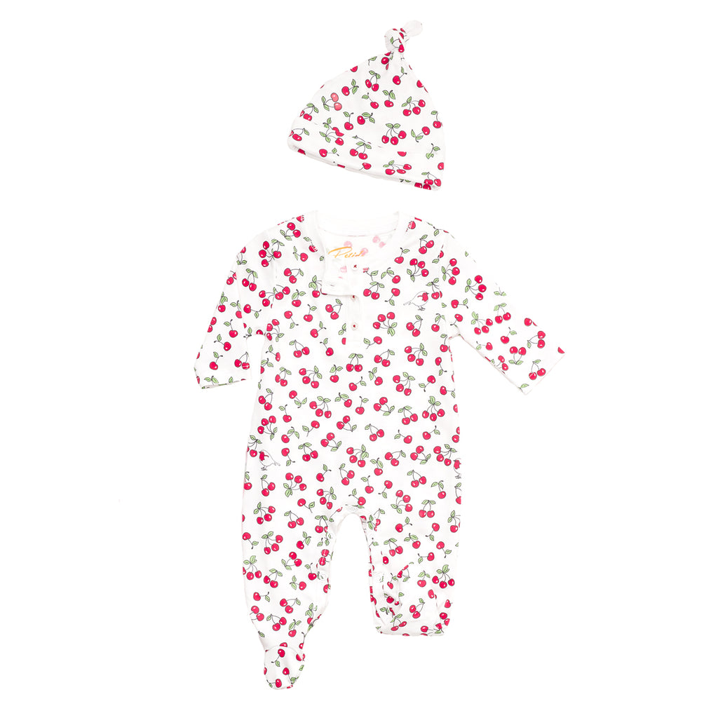 Embroidered Cherry Onesie with Hat