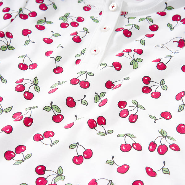 Cherries cherry boy girls fruit summer colorful cute favorite gift newborn present family petidoux baby onesie hat set pjs pajamas  close-up details