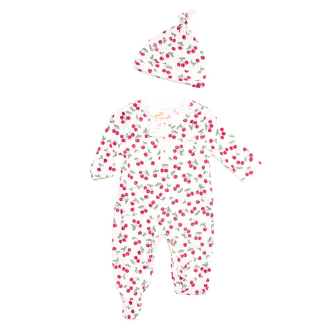 Cherries cherry boy girls fruit summer colorful cute favorite gift newborn present family petidoux baby onesie hat set pjs pajamas 