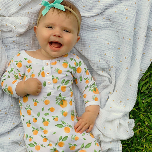 Orange blossoms onesie and hat cute baby gift present newborn italy Sicily long sleeves soft no-chemical favorite cute cutest best girl Petidoux