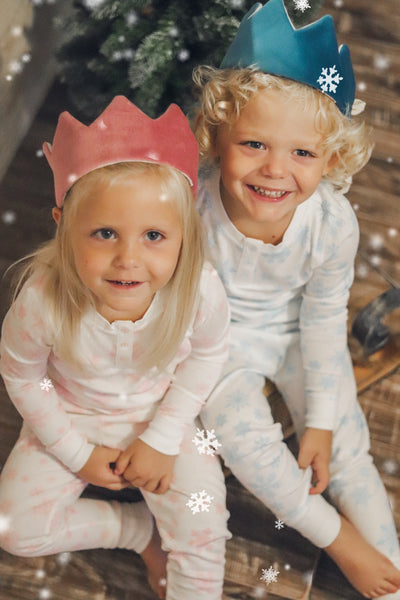 Blue snowflakes pajamas boy and girl  christmas crowns