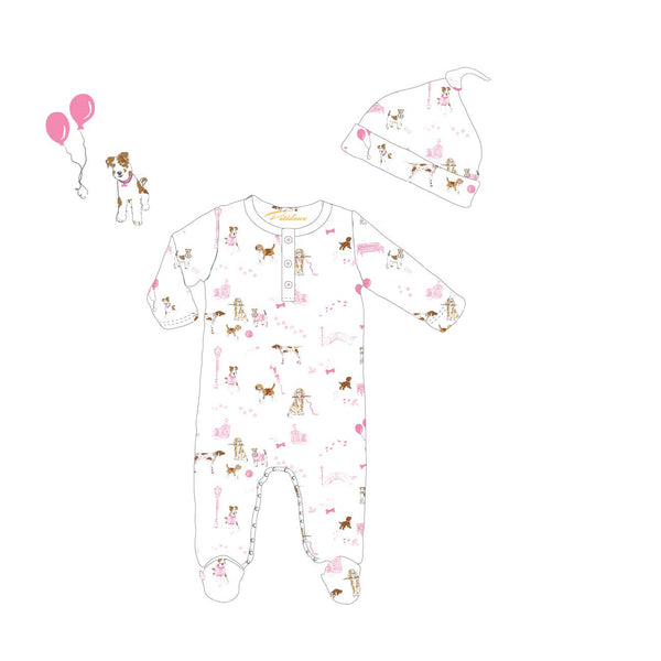 onesie and hat dogs pawprints tree park long sleeve pajamas pjs gift newborn present best cute cutest lovely Petidoux
