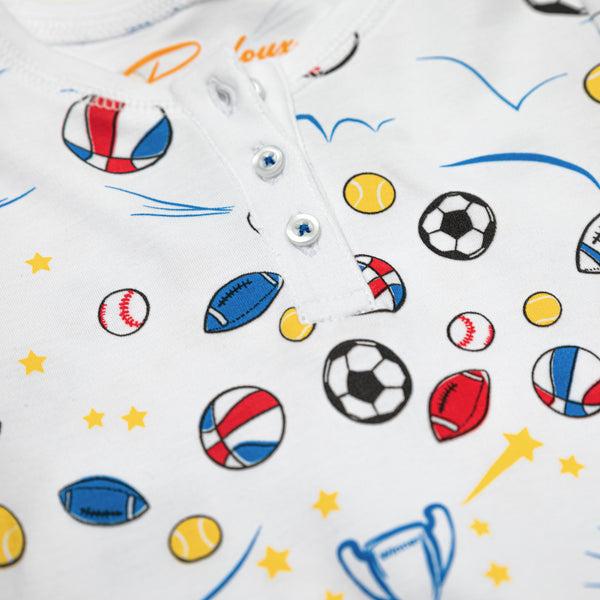 sports tennis football soccer tennis rugby baby onesie Petidoux Pima cotton soft cute best favorite chemical-free cute best soft trophee favorite boys toddlers long sleeves close-up details