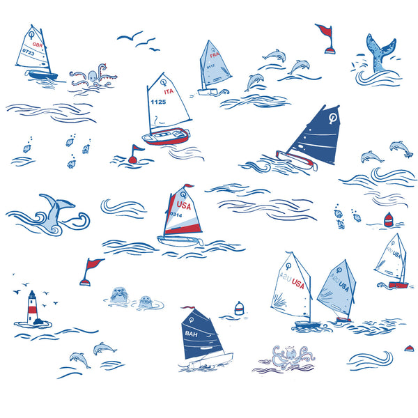 Regatta boys girls pjs pajamas cute summer sailing gift present water ocean sea blue favorite cute cutest soft chemical-free close-up details Petidoux