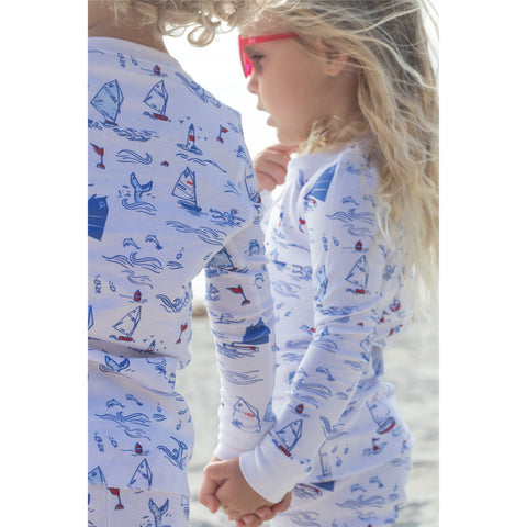  Regatta boys girls pjs pajamas cute summer sailing gift present water ocean sea blue favorite cute cutest soft chemical-free Petidoux