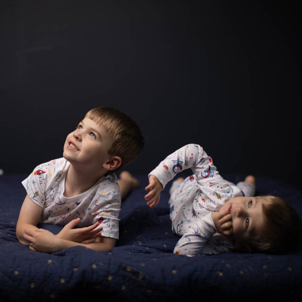 Spaceships pajamas favorite pjs Rockets to Mars astronaut universe planets long sleeves boys girls softest cutest best siblings daydreaming Petidoux