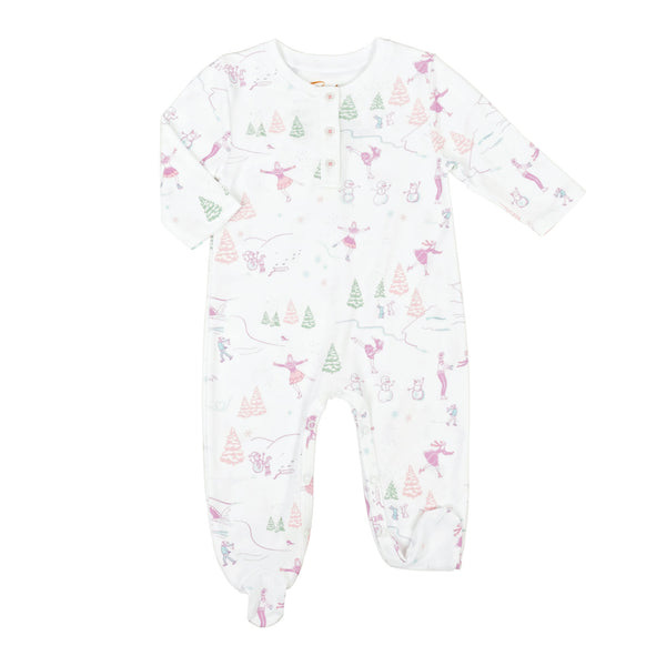 Skating in Central Park pink purple skaters girls pajamas pima cotton soft baby onesie with matching knotted hat Petidoux 