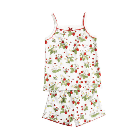 Strawberries jams print girls short pajamas summer green garden pjs kids france strawberry shortcake petidoux fruit