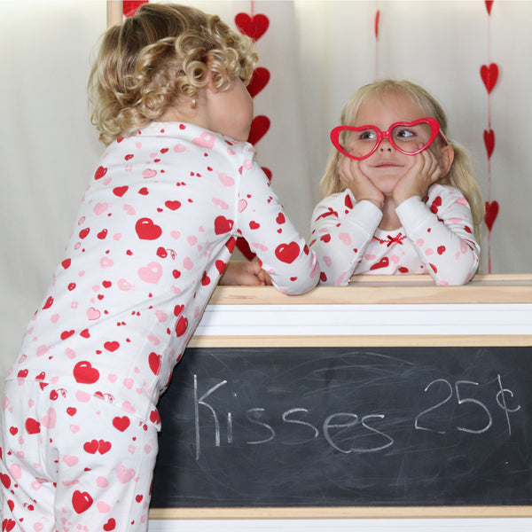 Valentine day girl love hearts jammies pjs pajamas long sleeve valentine Petidoux gift present happy best quality cotton cute lovely favorite brother and sister