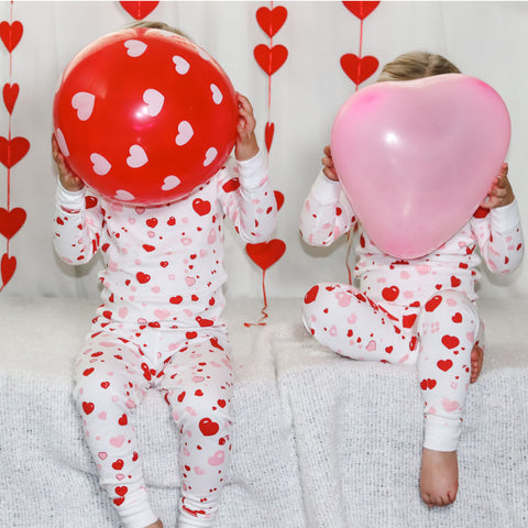 Valentine day girl love hearts jammies pjs pajamas long sleeve valentine Petidoux Emily in PAris heart pajamas