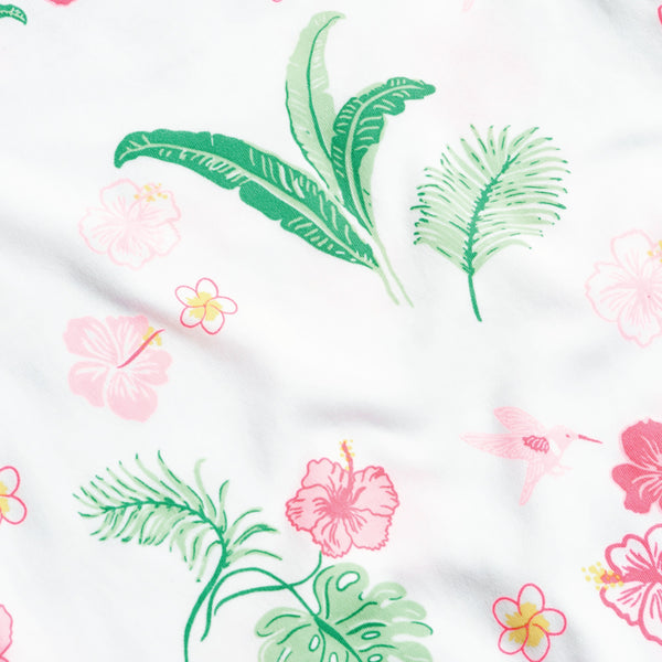 Hawaii Tropical Paradise banana leaves hibiscus baby romper Petidoux best quality soft softest flowers newborn gift present close-up details