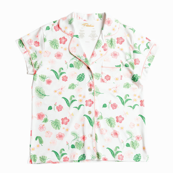 Hawaii Tropical Paradise banana set leaves hibiscus short sleeve Petidoux best quality soft softest flowers woman mom family summer top