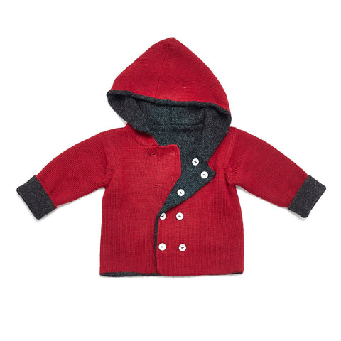 red baby alpaca wool reversible jacket Petidoux