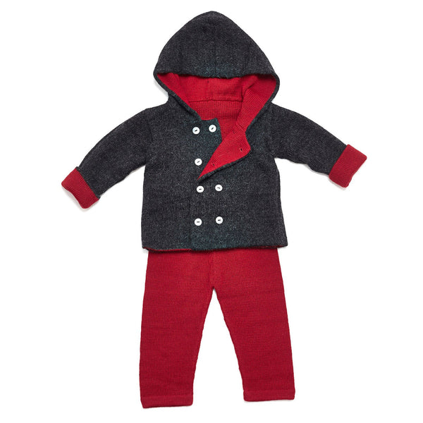 red wool baby reversible jacket pants setred baby wool pants mars soft gift cute cutest winter spring fall Petidoux